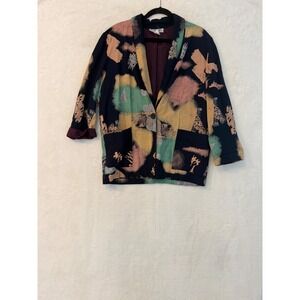 Vintage Kensington‎ Square Abstract Art Print Blazer Navy Petite Medium USA Made